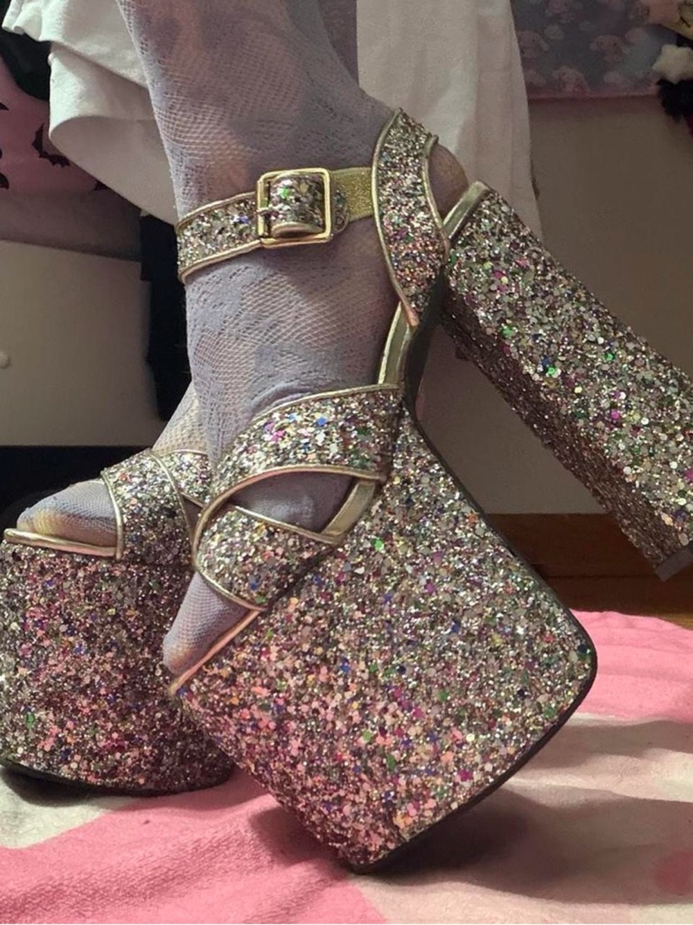 Glitter Platform Block Heels
